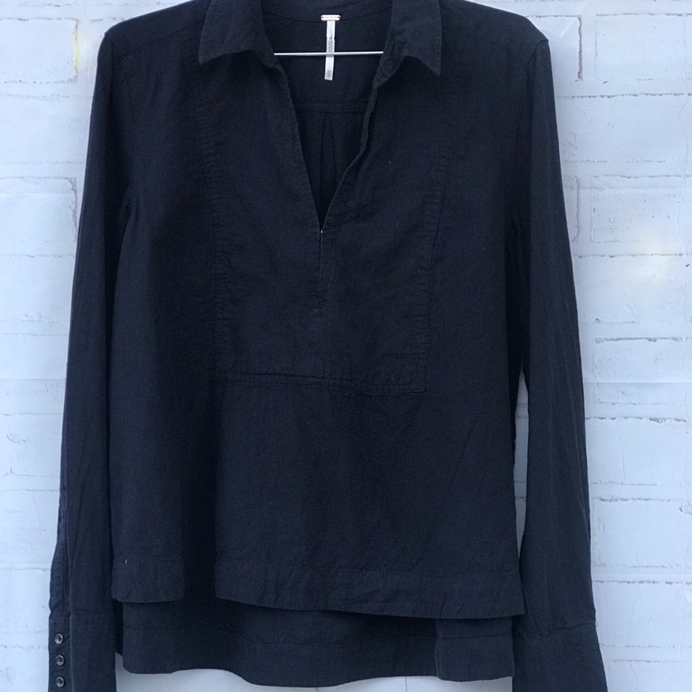 FREE People: Womens Black Linen blend shirt blouse medium